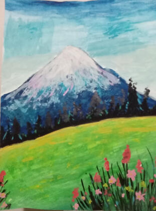 I painted this in an art class not thinking much of it back then, but now that I look back, I really like how I drew that mountain!